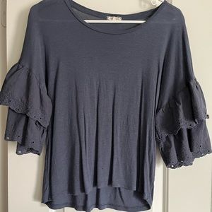 Blue short sleeve top with ruffle sleeves size medium